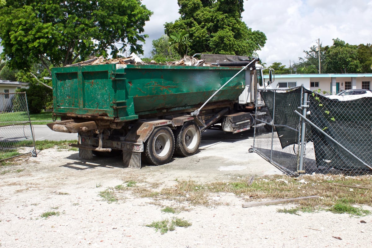 Construction debris collected in a dumpster