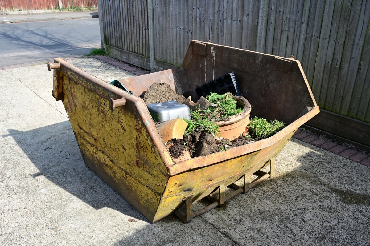 Gardening and yard rubbish collected in a skip
